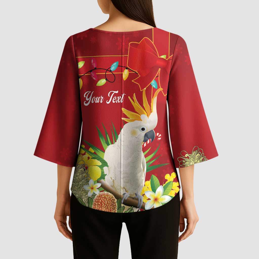 Personalised Australia Sulphur-crested Cockatoo Christmas Kimono Sleeve Blouse Aussie Native Flowers Merry Xmas - Aussie Hoodie