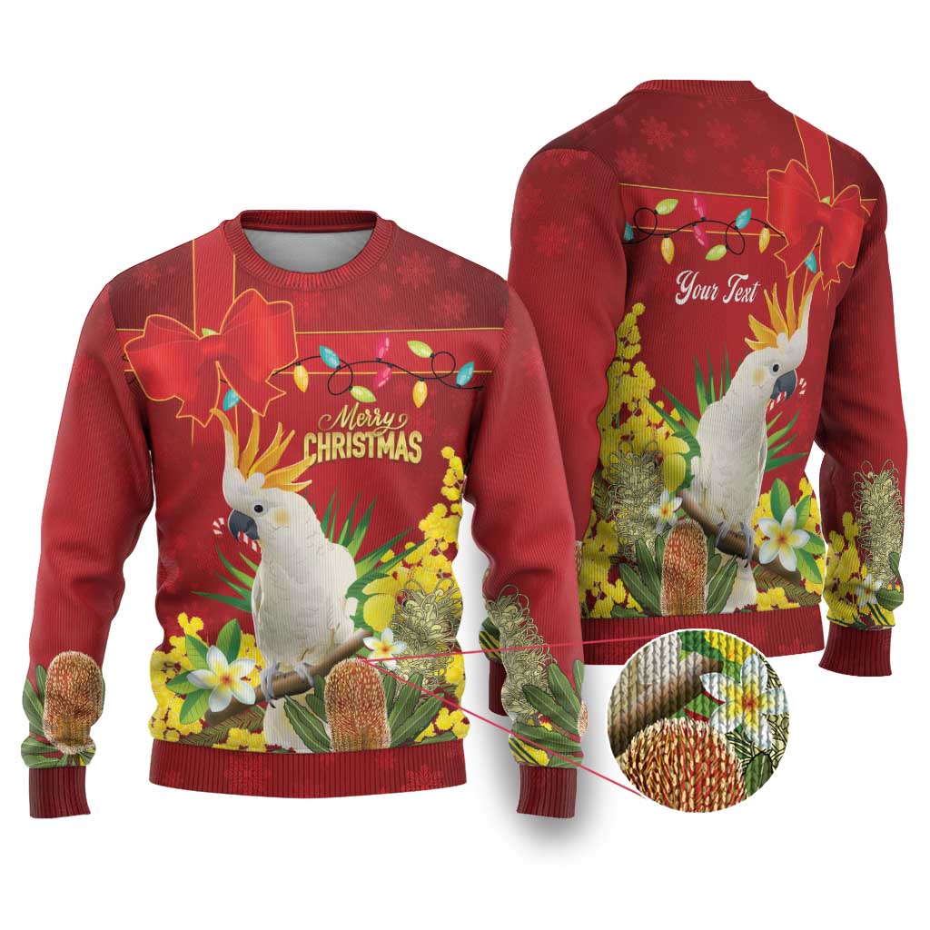 Personalised Australia Sulphur-crested Cockatoo Christmas Ugly Christmas Sweater Aussie Native Flowers Merry Xmas - Aussie Hoodie