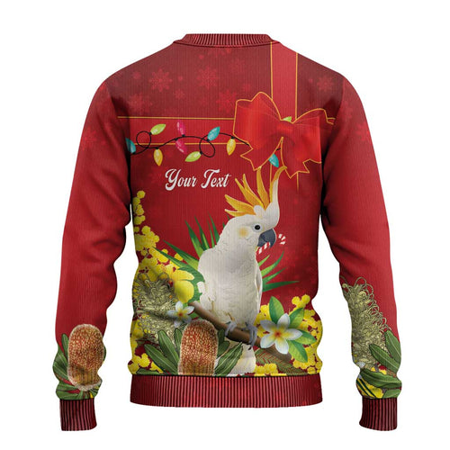 Personalised Australia Sulphur-crested Cockatoo Christmas Ugly Christmas Sweater Aussie Native Flowers Merry Xmas - Aussie Hoodie