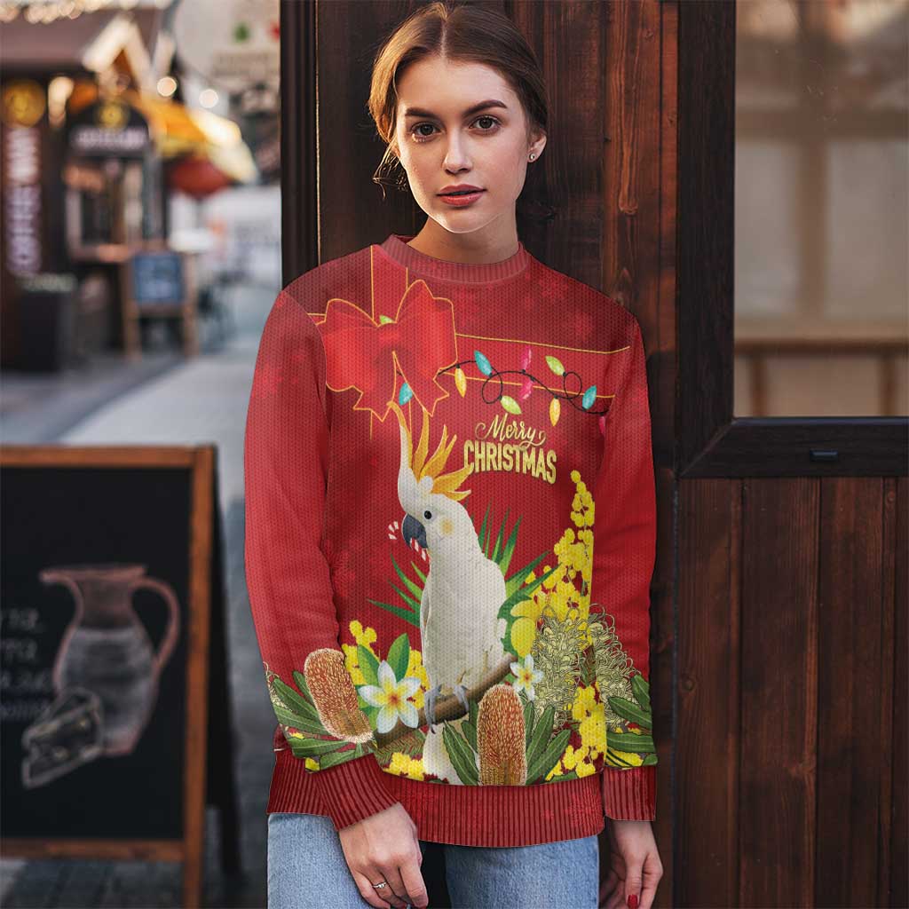 Personalised Australia Sulphur-crested Cockatoo Christmas Ugly Christmas Sweater Aussie Native Flowers Merry Xmas - Aussie Hoodie