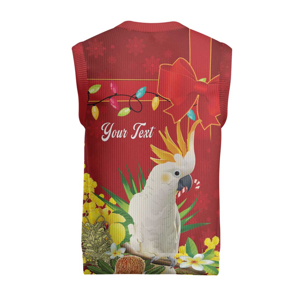 Personalised Australia Sulphur-crested Cockatoo Christmas Knitted V-Neck Vest Aussie Native Flowers Merry Xmas - Aussie Hoodie
