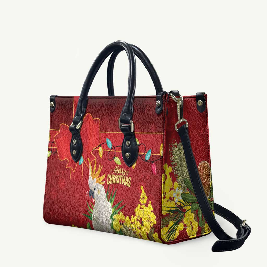 Australia Sulphur-crested Cockatoo Christmas Leather Bag Aussie Native Flowers Merry Xmas - Aussie Hoodie
