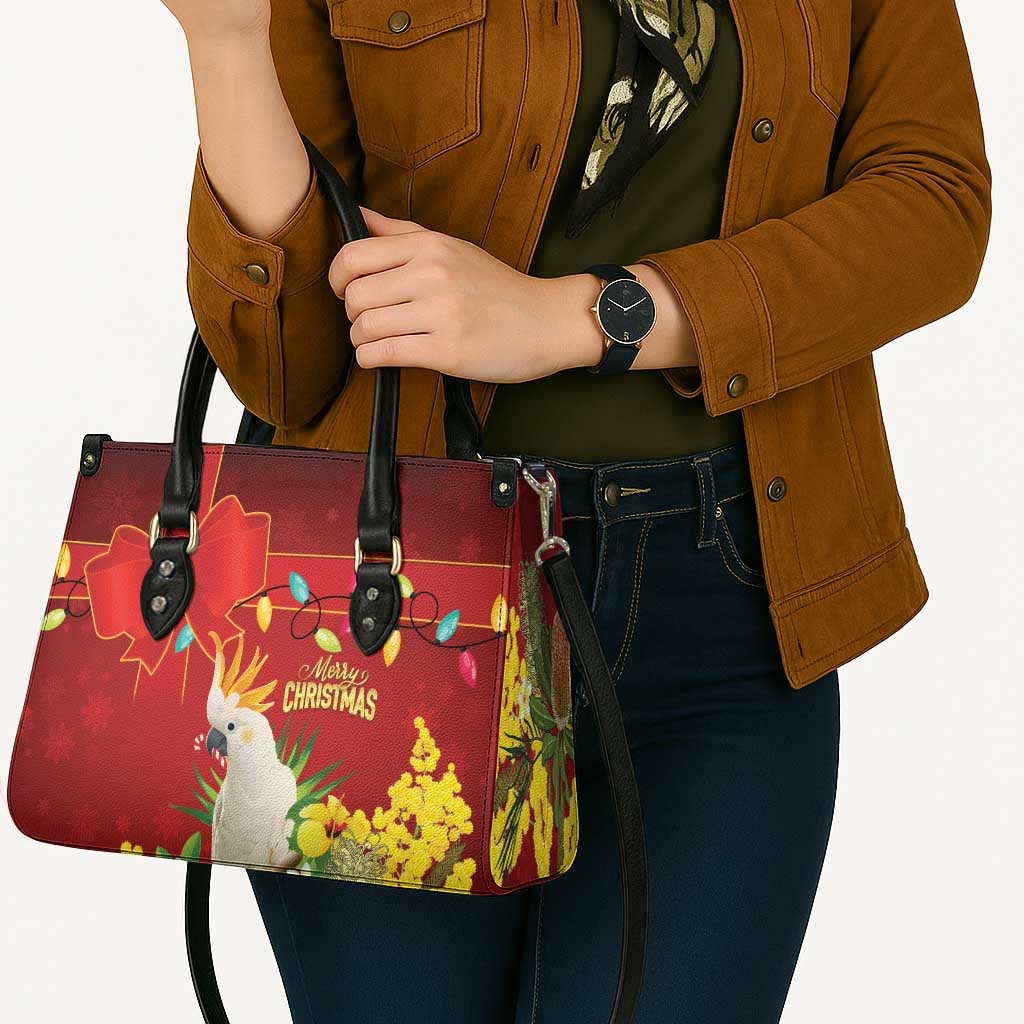Australia Sulphur-crested Cockatoo Christmas Leather Bag Aussie Native Flowers Merry Xmas - Aussie Hoodie