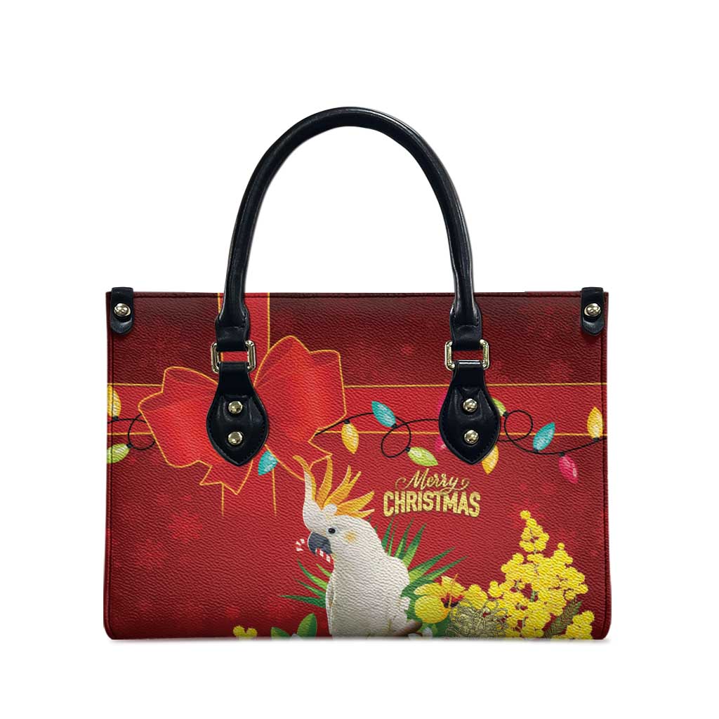 Australia Sulphur-crested Cockatoo Christmas Leather Bag Aussie Native Flowers Merry Xmas - Aussie Hoodie
