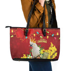 Australia Sulphur-crested Cockatoo Christmas Leather Tote Bag Aussie Native Flowers Merry Xmas - Aussie Hoodie