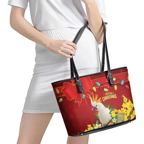 Australia Sulphur-crested Cockatoo Christmas Leather Tote Bag Aussie Native Flowers Merry Xmas - Aussie Hoodie
