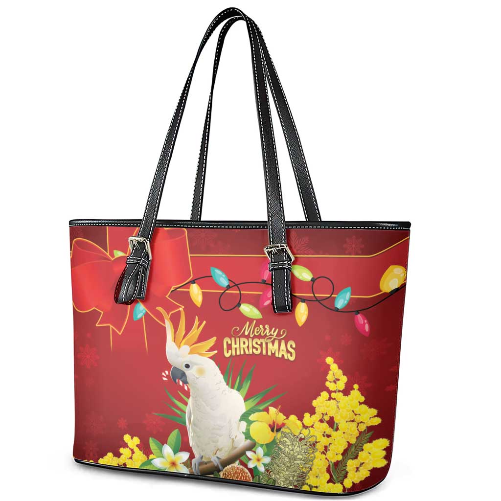 Australia Sulphur-crested Cockatoo Christmas Leather Tote Bag Aussie Native Flowers Merry Xmas - Aussie Hoodie
