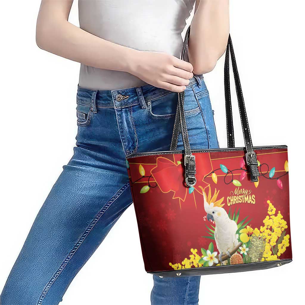 Australia Sulphur-crested Cockatoo Christmas Leather Tote Bag Aussie Native Flowers Merry Xmas - Aussie Hoodie