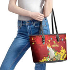 Australia Sulphur-crested Cockatoo Christmas Leather Tote Bag Aussie Native Flowers Merry Xmas - Aussie Hoodie