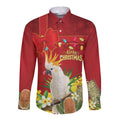 Personalised Australia Sulphur-crested Cockatoo Christmas Long Sleeve Button Shirt Aussie Native Flowers Merry Xmas - Aussie Hoodie