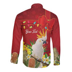 Personalised Australia Sulphur-crested Cockatoo Christmas Long Sleeve Button Shirt Aussie Native Flowers Merry Xmas - Aussie Hoodie