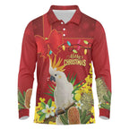 Personalised Australia Sulphur-crested Cockatoo Christmas Long Sleeve Polo Shirt Aussie Native Flowers Merry Xmas - Aussie Hoodie