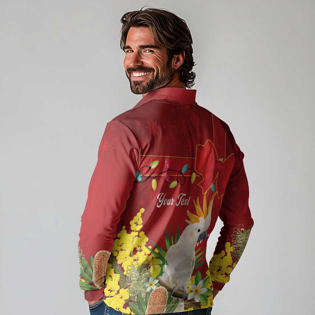 Personalised Australia Sulphur-crested Cockatoo Christmas Long Sleeve Polo Shirt Aussie Native Flowers Merry Xmas - Aussie Hoodie