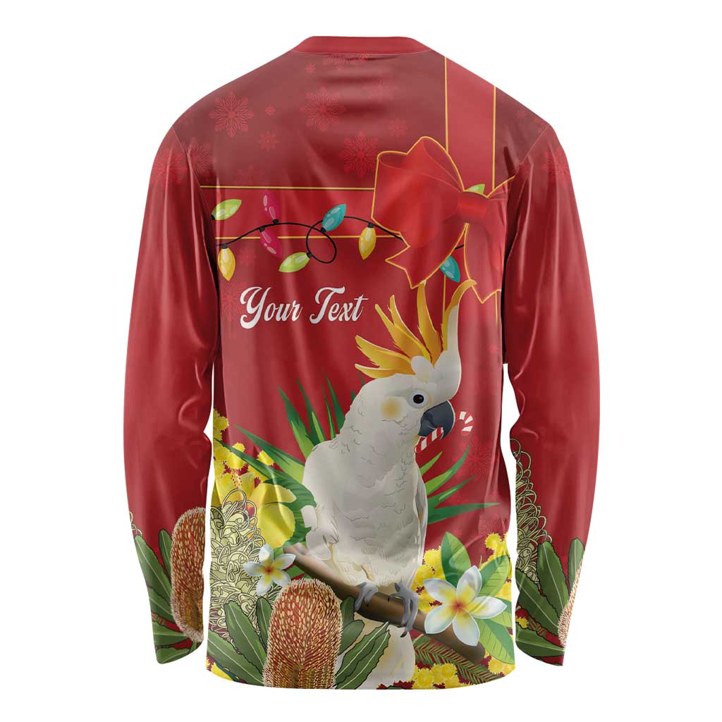 Personalised Australia Sulphur-crested Cockatoo Christmas Long Sleeve Shirt Aussie Native Flowers Merry Xmas - Aussie Hoodie
