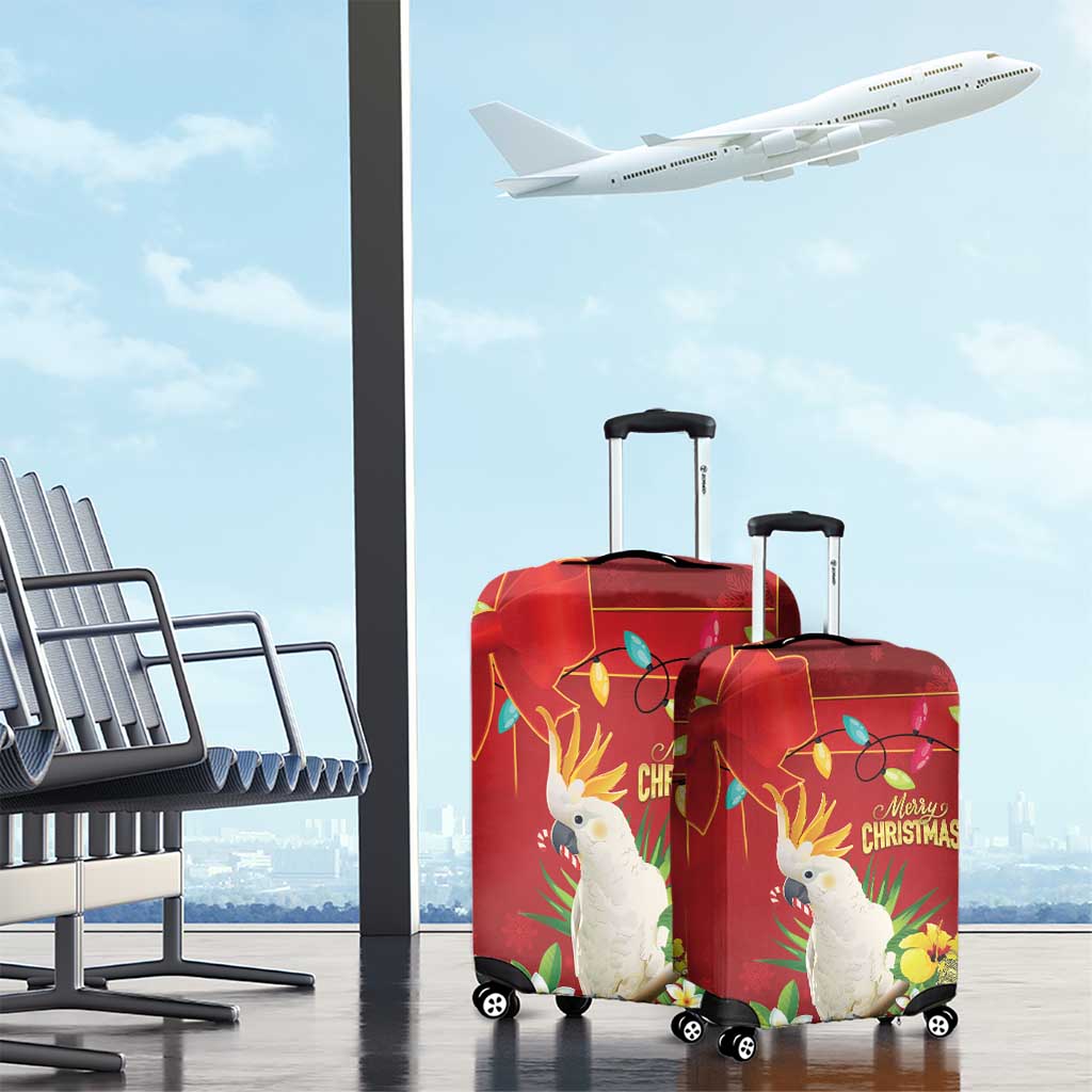 Australia Sulphur-crested Cockatoo Christmas Luggage Cover Aussie Native Flowers Merry Xmas - Aussie Hoodie