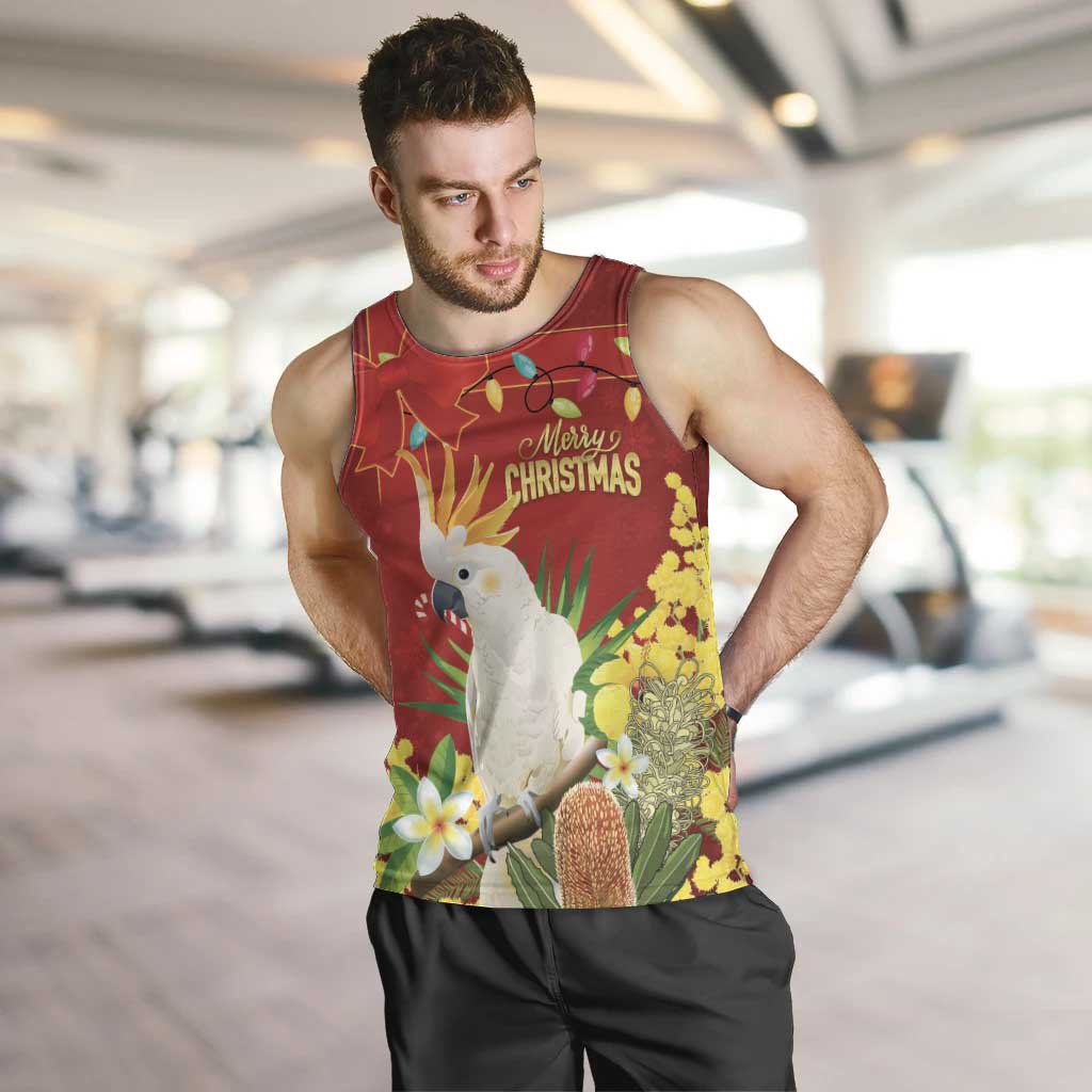 Personalised Australia Sulphur-crested Cockatoo Christmas Men Tank Top Aussie Native Flowers Merry Xmas - Aussie Hoodie