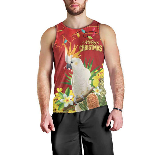 Personalised Australia Sulphur-crested Cockatoo Christmas Men Tank Top Aussie Native Flowers Merry Xmas - Aussie Hoodie