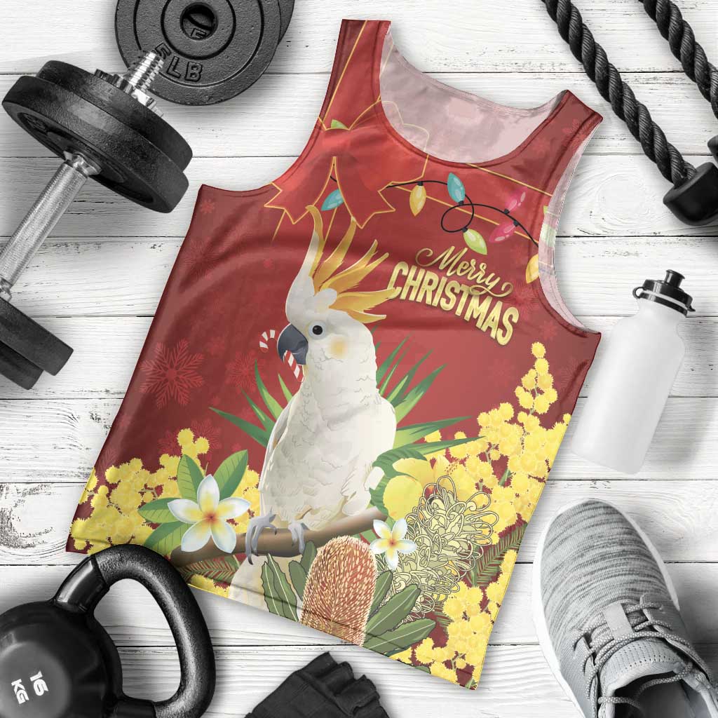 Personalised Australia Sulphur-crested Cockatoo Christmas Men Tank Top Aussie Native Flowers Merry Xmas - Aussie Hoodie