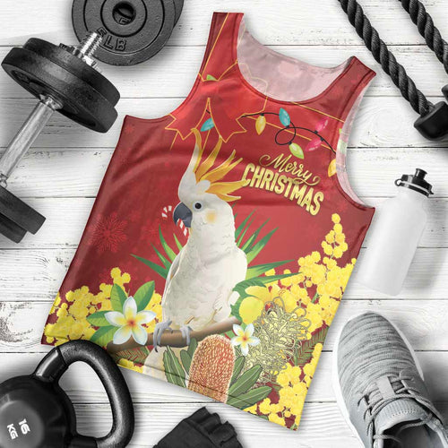 Personalised Australia Sulphur-crested Cockatoo Christmas Men Tank Top Aussie Native Flowers Merry Xmas - Aussie Hoodie