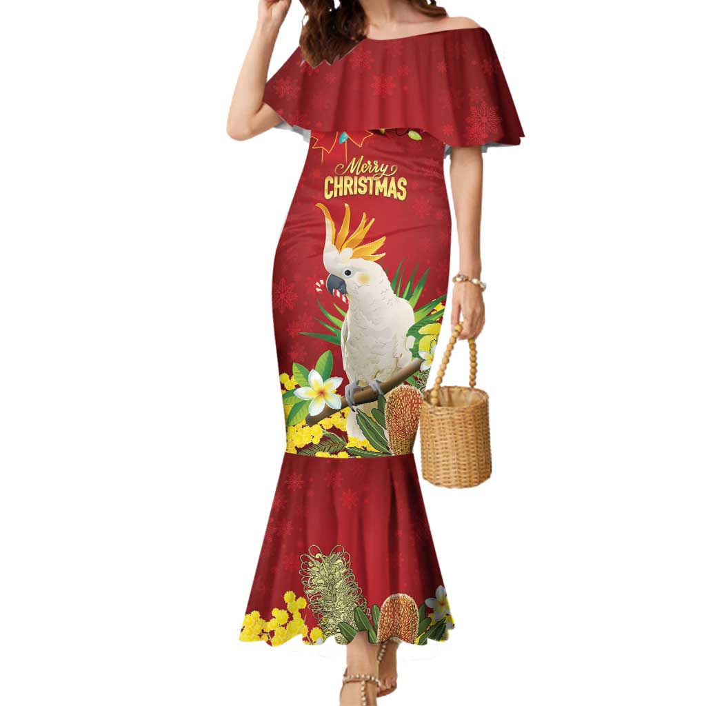Personalised Australia Sulphur-crested Cockatoo Christmas Mermaid Dress Aussie Native Flowers Merry Xmas - Aussie Hoodie