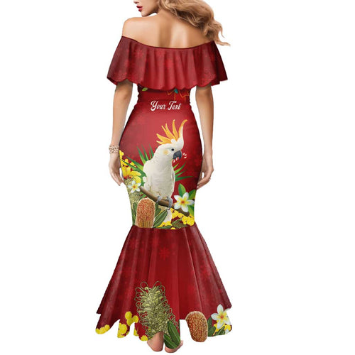 Personalised Australia Sulphur-crested Cockatoo Christmas Mermaid Dress Aussie Native Flowers Merry Xmas - Aussie Hoodie