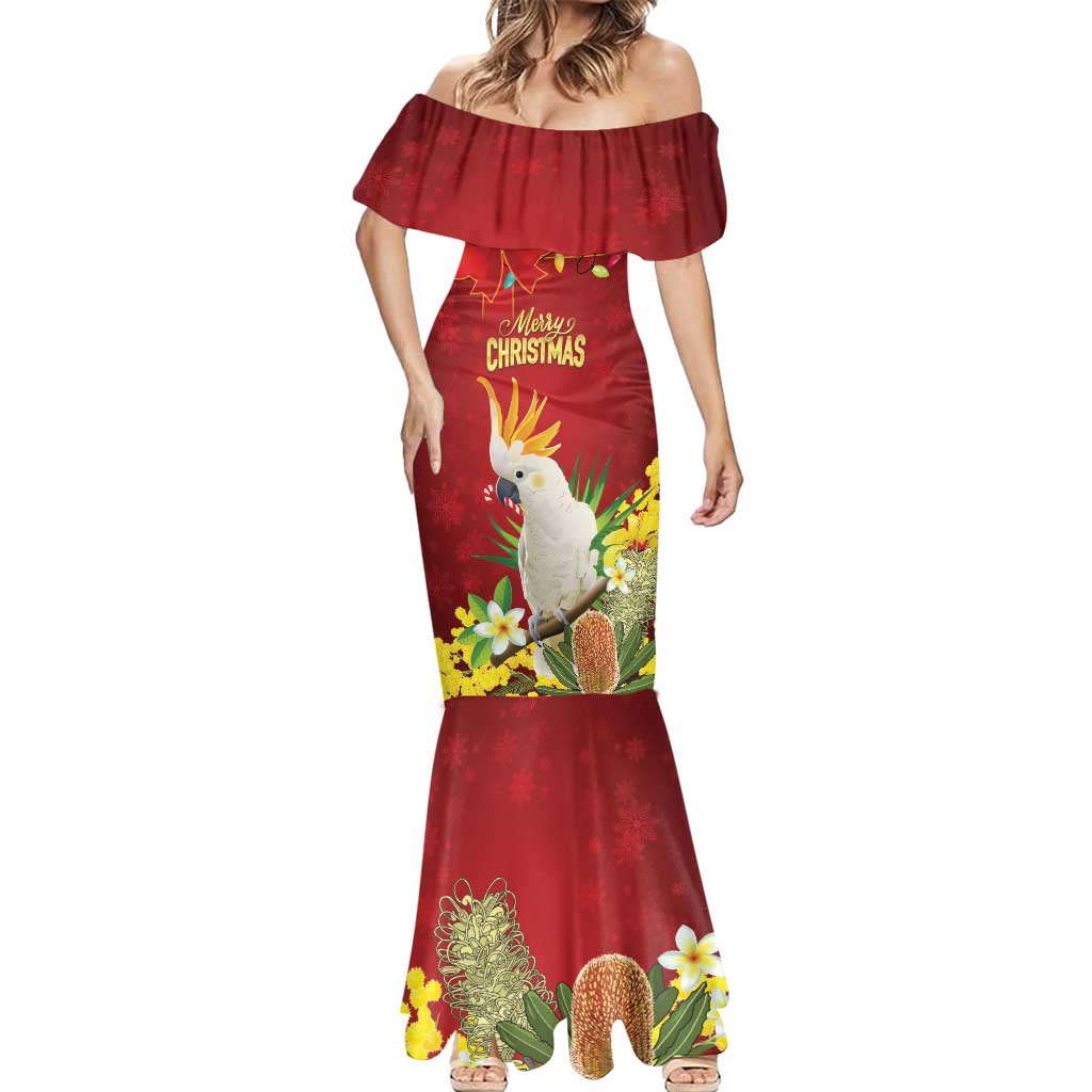Personalised Australia Sulphur-crested Cockatoo Christmas Mermaid Dress Aussie Native Flowers Merry Xmas - Aussie Hoodie