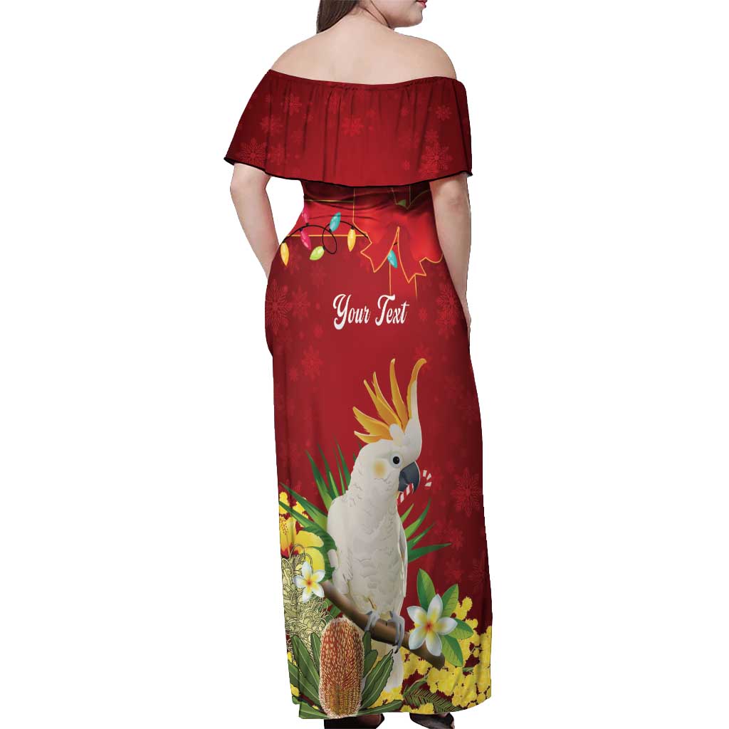 Personalised Australia Sulphur-crested Cockatoo Christmas Off Shoulder Maxi Dress Aussie Native Flowers Merry Xmas - Aussie Hoodie