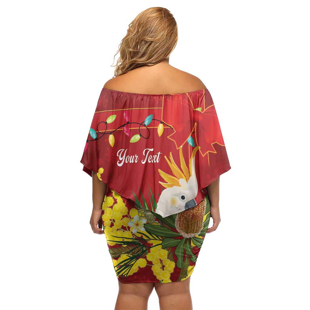 Personalised Australia Sulphur-crested Cockatoo Christmas Off Shoulder Short Dress Aussie Native Flowers Merry Xmas - Aussie Hoodie