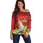 Personalised Australia Sulphur-crested Cockatoo Christmas Off Shoulder Sweater Aussie Native Flowers Merry Xmas - Aussie Hoodie