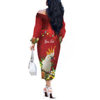 Personalised Australia Sulphur-crested Cockatoo Christmas Off The Shoulder Long Sleeve Dress Aussie Native Flowers Merry Xmas - Aussie Hoodie