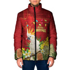 Personalised Australia Sulphur-crested Cockatoo Christmas Padded Jacket Aussie Native Flowers Merry Xmas - Aussie Hoodie