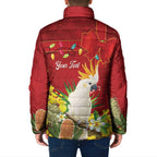 Personalised Australia Sulphur-crested Cockatoo Christmas Padded Jacket Aussie Native Flowers Merry Xmas - Aussie Hoodie