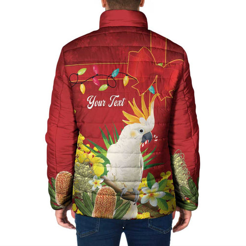 Personalised Australia Sulphur-crested Cockatoo Christmas Padded Jacket Aussie Native Flowers Merry Xmas - Aussie Hoodie