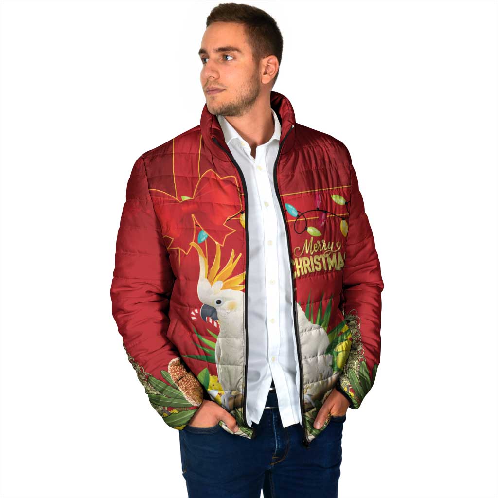 Personalised Australia Sulphur-crested Cockatoo Christmas Padded Jacket Aussie Native Flowers Merry Xmas - Aussie Hoodie