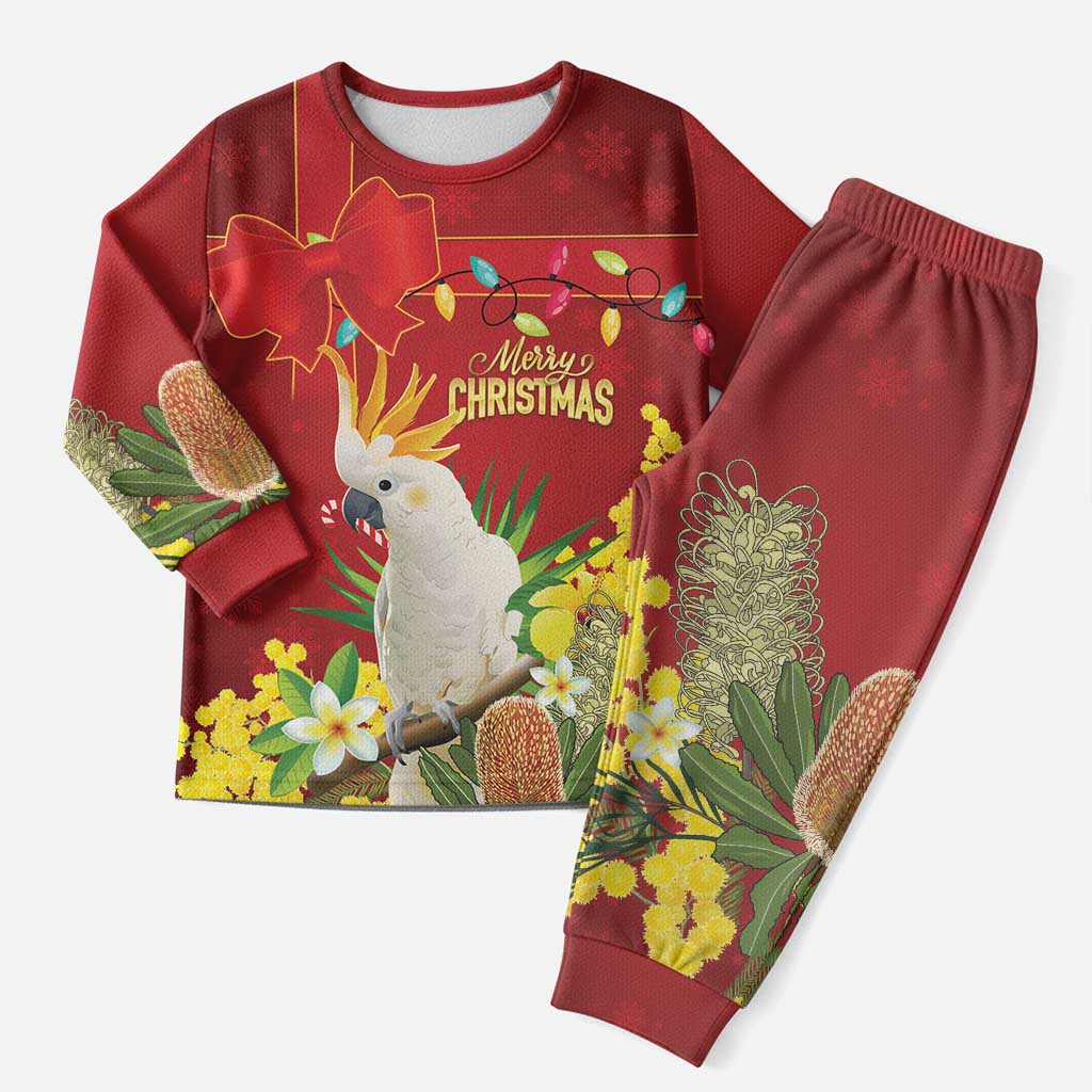 Personalised Australia Sulphur-crested Cockatoo Christmas Pajama Set Aussie Native Flowers Merry Xmas - Aussie Hoodie