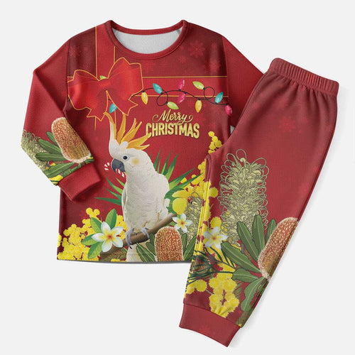 Personalised Australia Sulphur-crested Cockatoo Christmas Pajama Set Aussie Native Flowers Merry Xmas - Aussie Hoodie