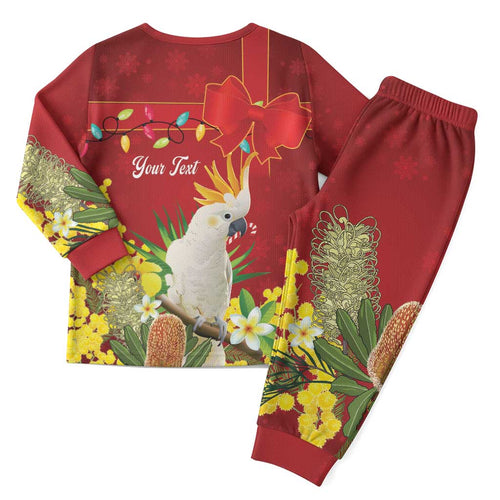 Personalised Australia Sulphur-crested Cockatoo Christmas Pajama Set Aussie Native Flowers Merry Xmas - Aussie Hoodie