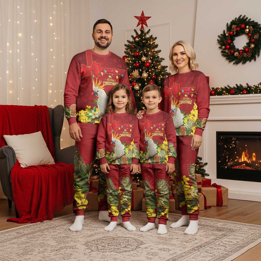 Personalised Australia Sulphur-crested Cockatoo Christmas Pajama Set Aussie Native Flowers Merry Xmas - Aussie Hoodie