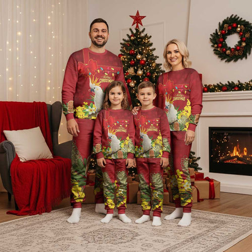 Personalised Australia Sulphur-crested Cockatoo Christmas Pajama Set Aussie Native Flowers Merry Xmas - Aussie Hoodie