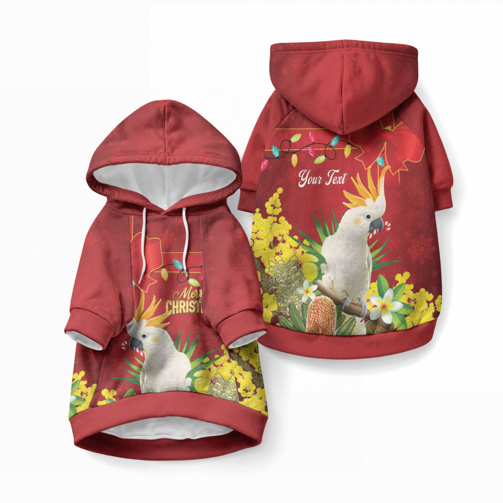 Personalised Australia Sulphur-crested Cockatoo Christmas Pet Hoodie Aussie Native Flowers Merry Xmas