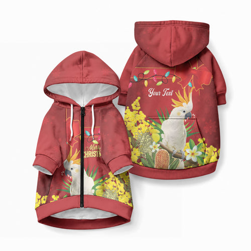 Personalised Australia Sulphur-crested Cockatoo Christmas Pet Hoodie Aussie Native Flowers Merry Xmas