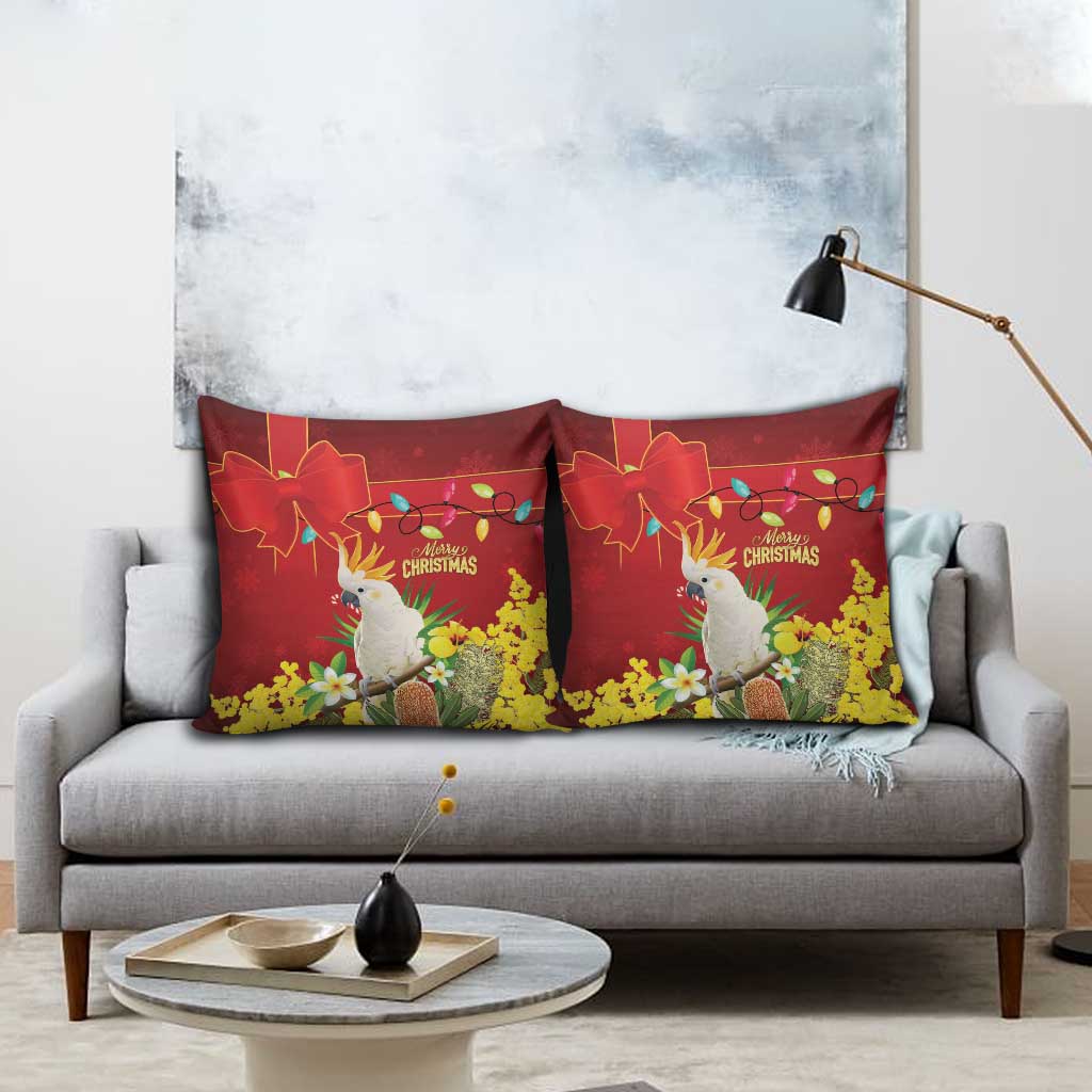 Australia Sulphur-crested Cockatoo Christmas Pillow Cover Aussie Native Flowers Merry Xmas - Aussie Hoodie