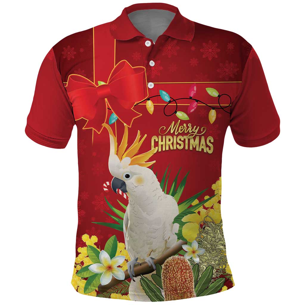 Personalised Australia Sulphur-crested Cockatoo Christmas Polo Shirt Aussie Native Flowers Merry Xmas - Aussie Hoodie