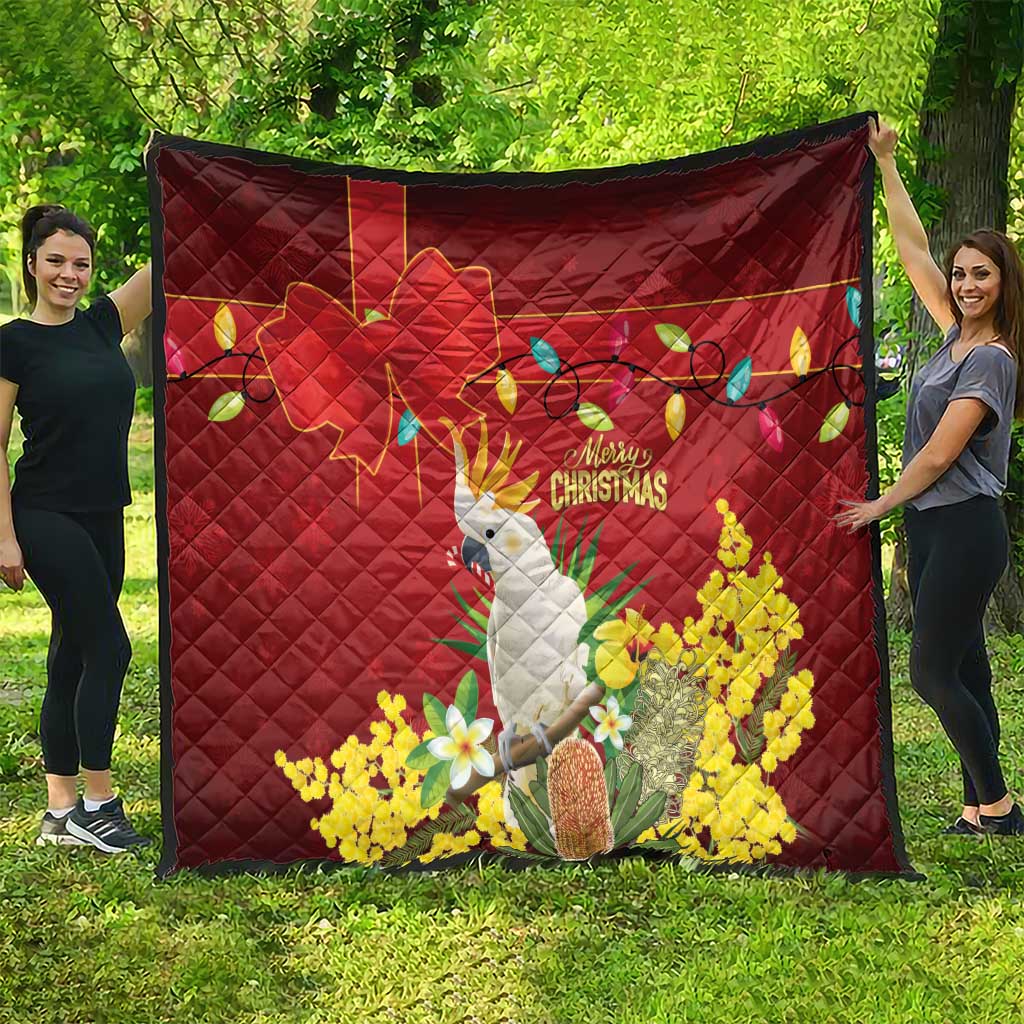 Australia Sulphur-crested Cockatoo Christmas Quilt Aussie Native Flowers Merry Xmas - Aussie Hoodie