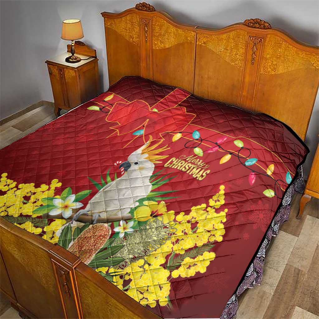 Australia Sulphur-crested Cockatoo Christmas Quilt Aussie Native Flowers Merry Xmas - Aussie Hoodie