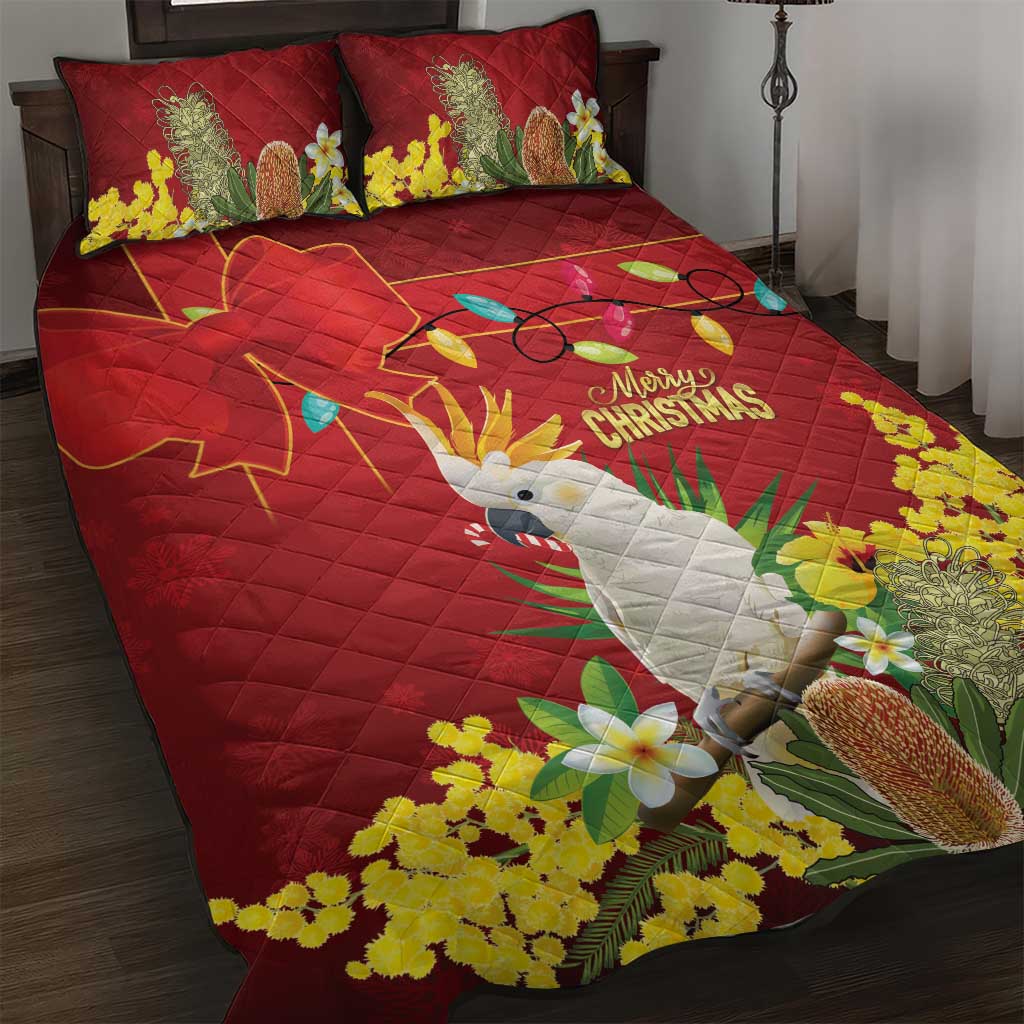Australia Sulphur-crested Cockatoo Christmas Quilt Bed Set Aussie Native Flowers Merry Xmas - Aussie Hoodie
