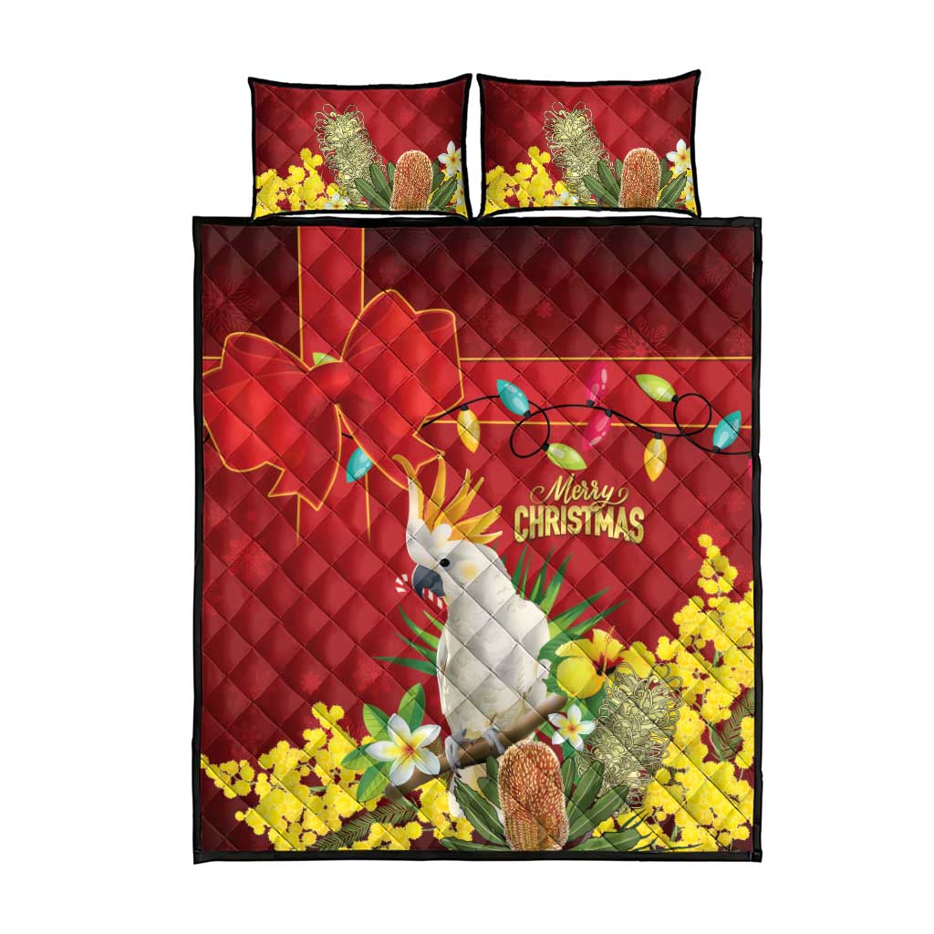 Australia Sulphur-crested Cockatoo Christmas Quilt Bed Set Aussie Native Flowers Merry Xmas - Aussie Hoodie