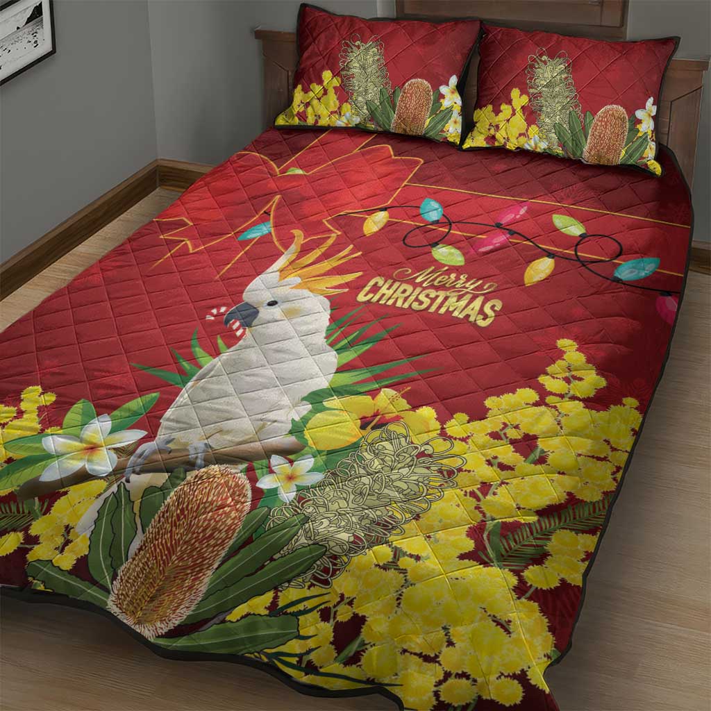 Australia Sulphur-crested Cockatoo Christmas Quilt Bed Set Aussie Native Flowers Merry Xmas - Aussie Hoodie