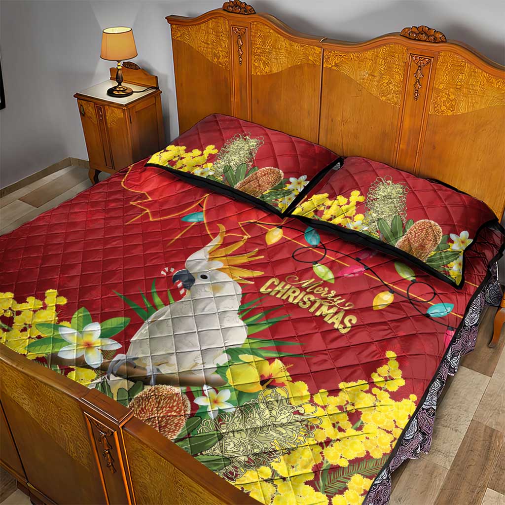 Australia Sulphur-crested Cockatoo Christmas Quilt Bed Set Aussie Native Flowers Merry Xmas - Aussie Hoodie