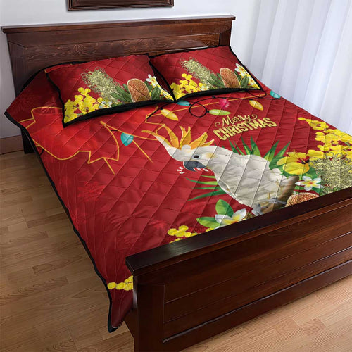 Australia Sulphur-crested Cockatoo Christmas Quilt Bed Set Aussie Native Flowers Merry Xmas - Aussie Hoodie